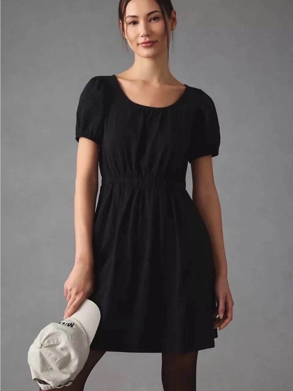 Daily practice Anthropologie black short sleeve dress XL New Cotton Elastic Wais